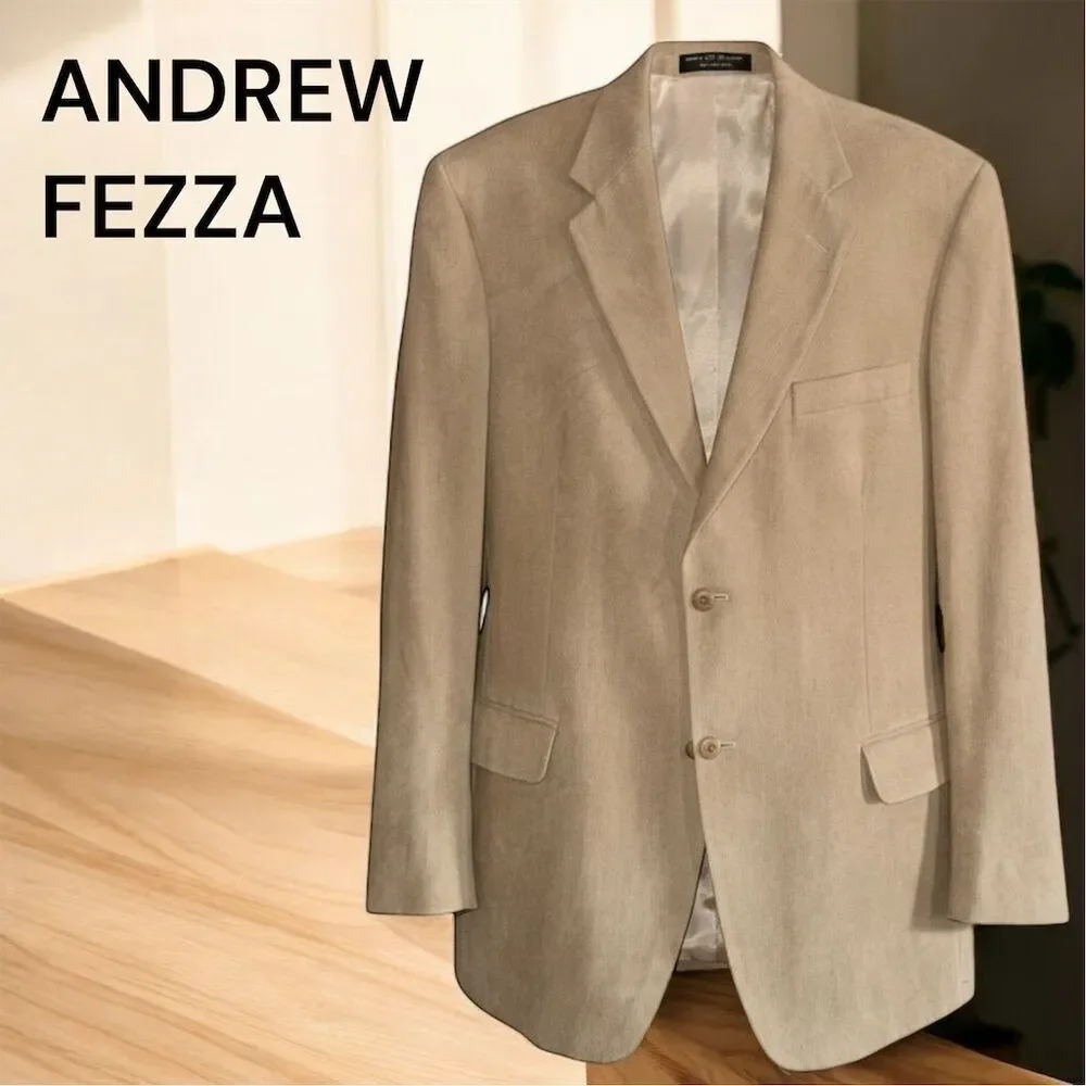 Andrew Fezza Italian Inspired Men's Beige Soft Corduroy Blazer Vintage 90s